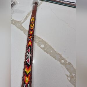 Kids 28"  Beaded Full Grain  Leather Belt.